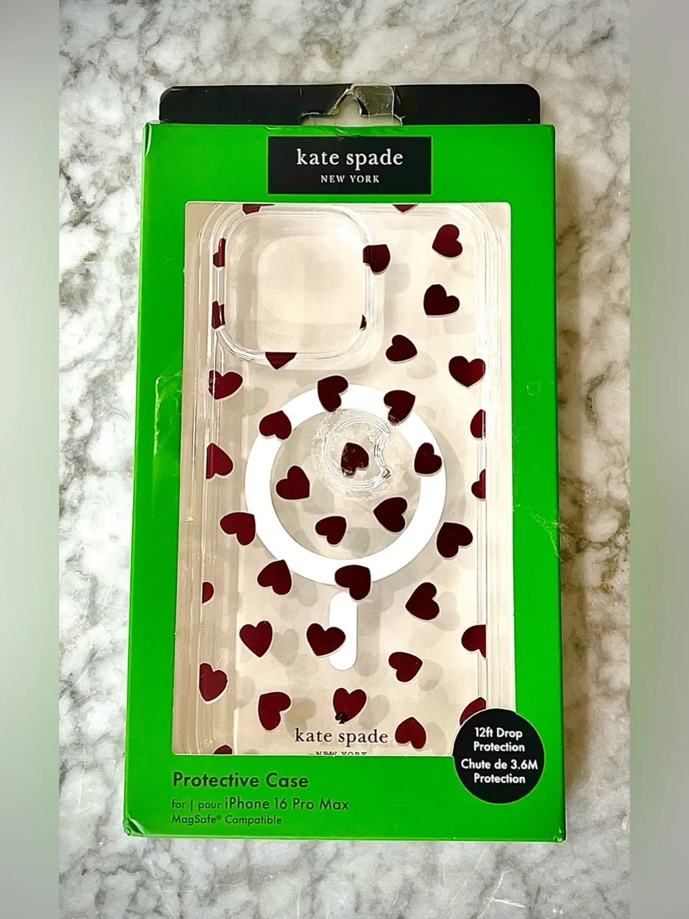 kate spade Clear iPhone Case with Red Hearts for iPhone 16 Pro Max